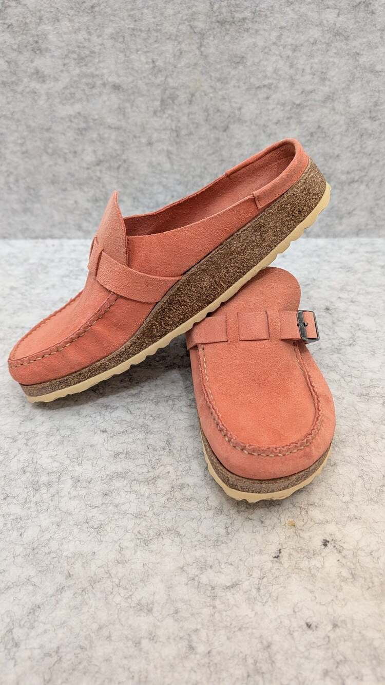 Birkenstock Buckley Suede Clogs Coral Pink Mules Women Size 10 US 41 EU